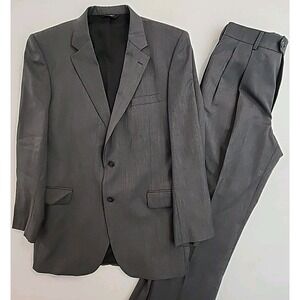 Jos A Bank Suit Men's 42L Gray 100% Wool Travelers Collection 34R Pants